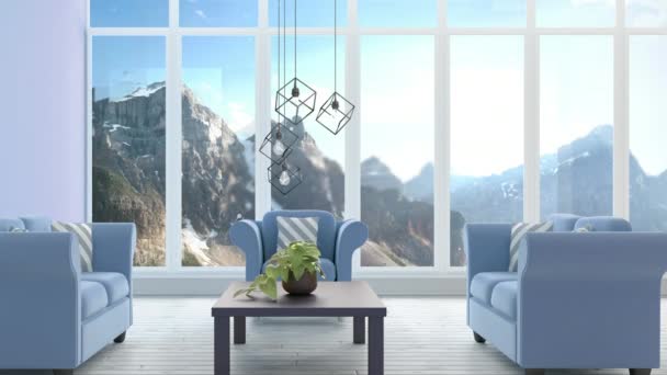 Wohnzimmer Vor Schneebedecktem Hintergrund — Stockvideo