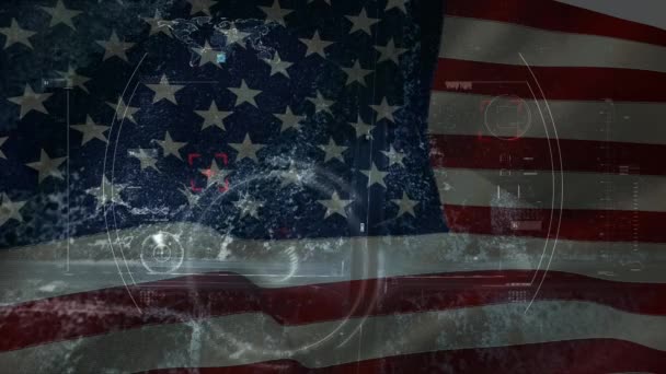 Animierte Amerikanische Flagge Vor Digital Animiertem Hintergrund — Stockvideo