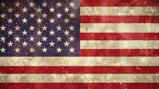 Bandera Americana Animada Contra Fondo Nieve Animado — Vídeo de stock