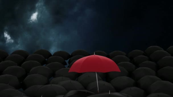 Paraguas Rojos Negros Animados Contra Fondo Trueno Animado Por Noche — Vídeo de stock