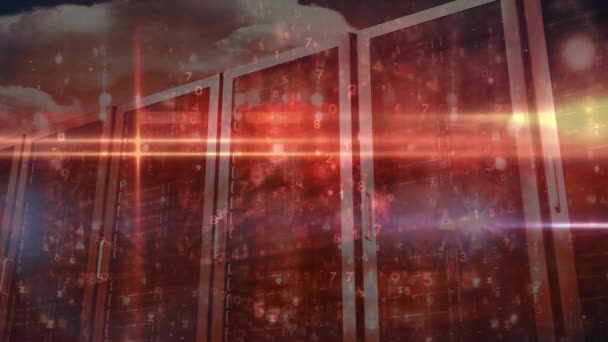 Data Server Room Animated Red Lights Numbers Background — Stock Video
