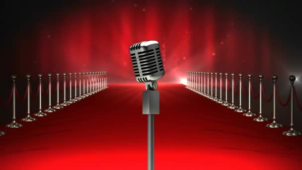 Microfono Animato Digitale Sfondo Tappeto Rosso Animato Con Luci Lampeggianti — Video Stock