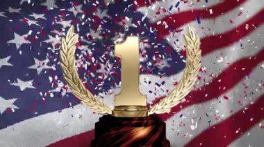 Amerikan bayrağı rüzgar arka plan ve konfeti havaya karşı ilk lik Kupası