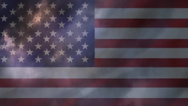 Bandera Americana Contra Trueno Animado Fondo Cielo Oscuro — Vídeos de Stock