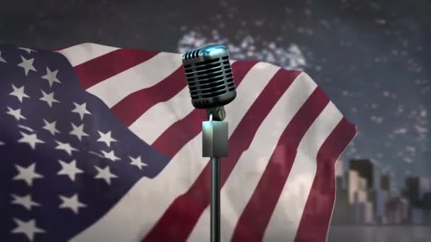麦克风对动画美国国旗背景 — 图库视频影像
