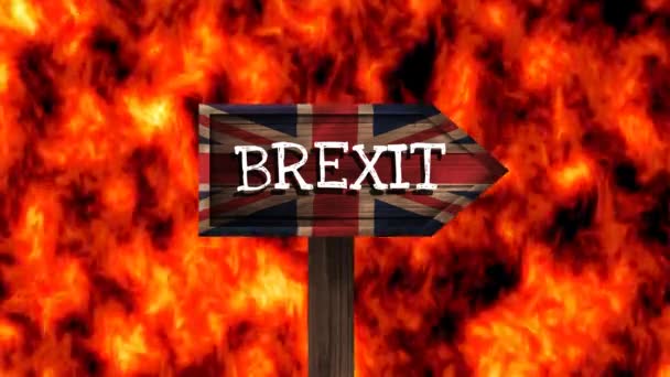 Bruciare Fiamme Fuoco Contro Segno Britannico Animato Brexit — Video Stock