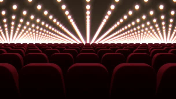 Sedie Cinematografiche Digitali Rosse Davanti Palco Con Luci Rosse Lampeggianti — Video Stock