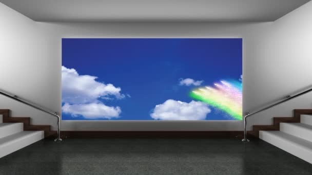 Geanimeerde Regenboog Aan Hemel Met Wolken Canvas Mock Tegen Geanimeerde — Stockvideo