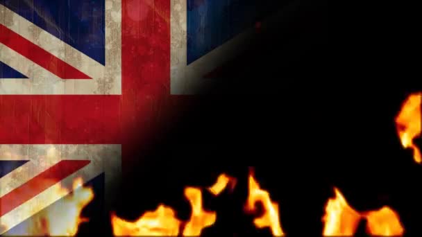 Queimando Chamas Fogo Contra Fundo Bandeira Britânica Animado — Vídeo de Stock