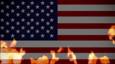 Yanan ateş ve alevler animasyonlu Amerikan bayrağı arka plan animasyonlu