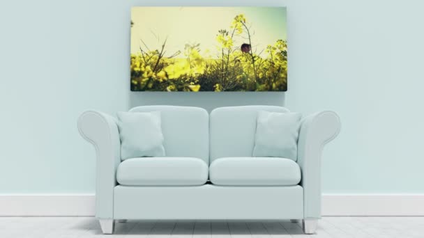 Animated Living Room Nature Canvas Showing People Running Fields Background — Stock Video