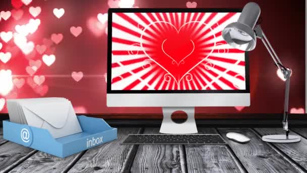 Ψηφιακή Οθόνη Στο Γραφείο Εμφάνιση Κινούμενα Εικονίδια Καρδιές Και Την — Αρχείο Βίντεο