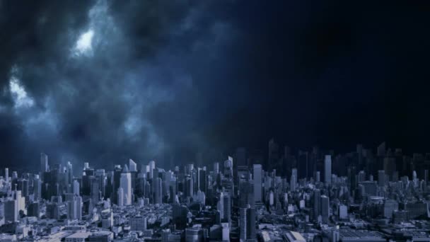 Digital Composite Dark City Skyline Animated Thunder Background — Stock Video