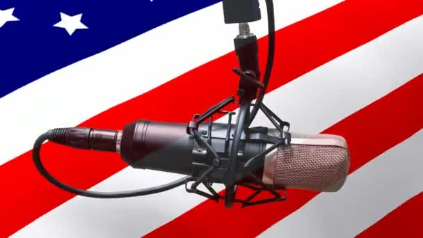 American Flag Blowing Wind Microphone Background — Stock Video