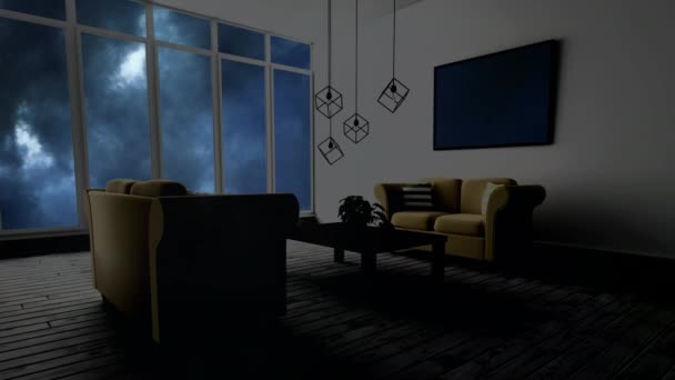 Animated Living Room Thunder Background — Stock Video