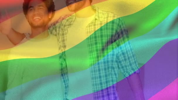 Digitales Kompositum Glücklicher Gleichgeschlechtlicher Paare Die Lächeln Und Sich Umarmen — Stockvideo