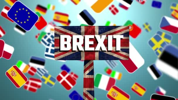 Drapeaux multinationaux animés contre le signe brexit britannique animé 
