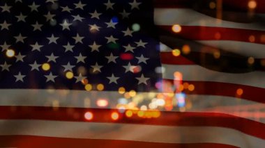 Farlar otomobil ve trafik arka plan karşı animasyonlu Amerikan bayrağı