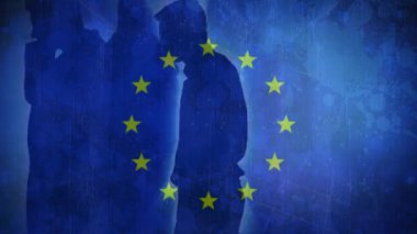 Sokakta yürüyen adam arka planda AB bayrağı animasyon