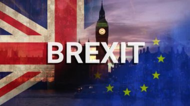 Karşı animasyonlu AB ve İngiltere bayrak parlayan gece Big Ben