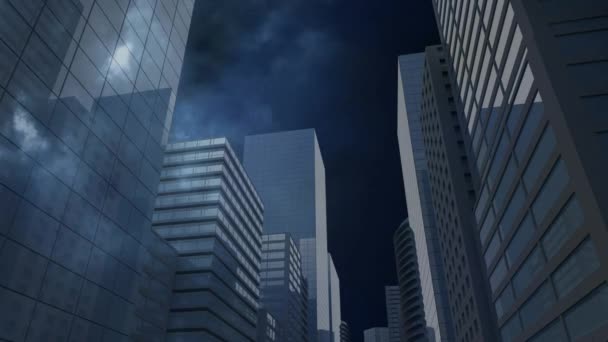 动画摩天大楼对动画的黑雷背景 — 图库视频影像