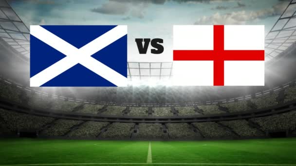 Animated Football Field Lights England Scottish Flag — Stock Video