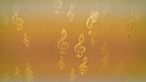 Animated Falling Clefs Falling Golden Background — Stock Video