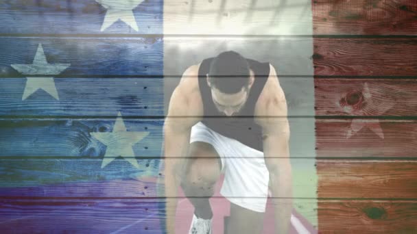 Animowane Runner Aginst Amerykańską Flagę Tle Utworów — Wideo stockowe