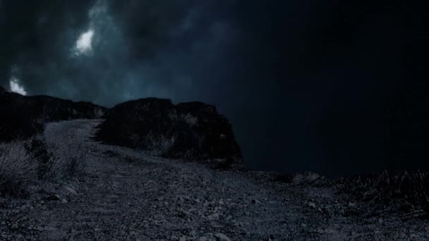 Montagna Scura Contro Temporale Nero Durante Sfondo Notturno — Video Stock