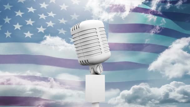 Microfone Contra Fundo Bandeira Americana Animado — Vídeo de Stock