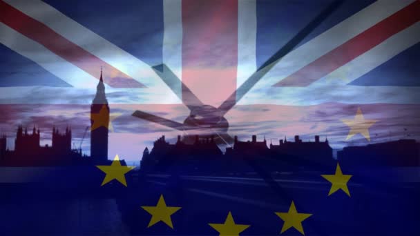 动画的欧旗反对动画英国在城市背景 — 图库视频影像