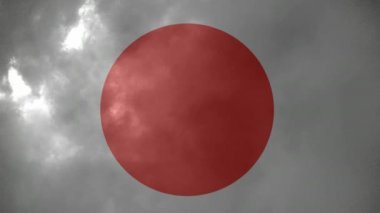 Animasyonlu fırtınalı bir arka plana dayanır yıldırım flaşlar ile Japon bayrağı dijital bileşik