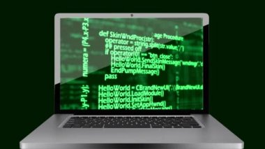 Dizüstü ekran veri yeşil animasyonlu arka plan karşı gösterilen