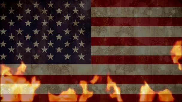 Animated Fire Flames Burning American Flag Background — Stock Video