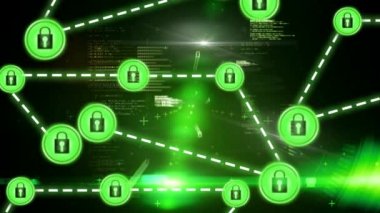 Internet güvenlik simgeleri animasyonlu yeşil arka plana karşı