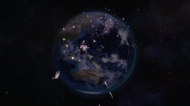 Dijital animasyon Planet Earth karşı animasyonlu havai fişek