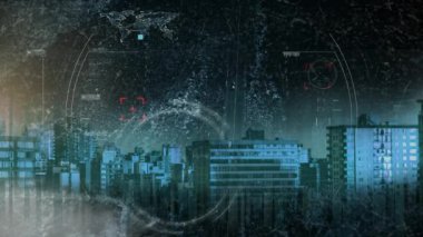 Şehir manzarası ile şehrin içinden arıyorum tarayıcılar, dijital bileşik