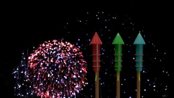 Animiertes Feuerwerk Cracker Gegen Animiertes Feuerwerk Nachthimmel Hintergrund — Stockvideo