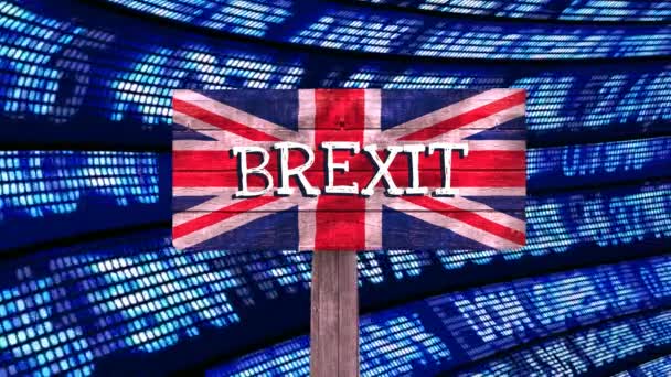 Brexit Sign Británii Vlajka Digitální Animovaná Modrém Pozadí — Stock video
