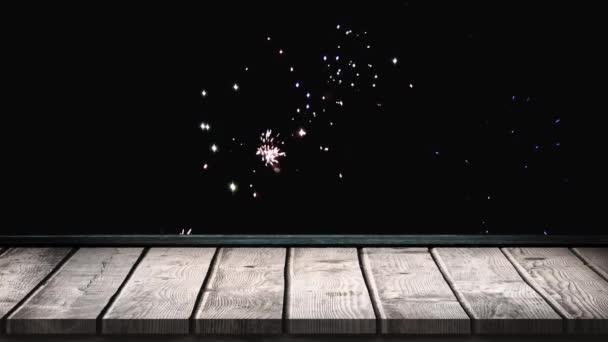 Animated Fireworks Wooden Background — Stock Video