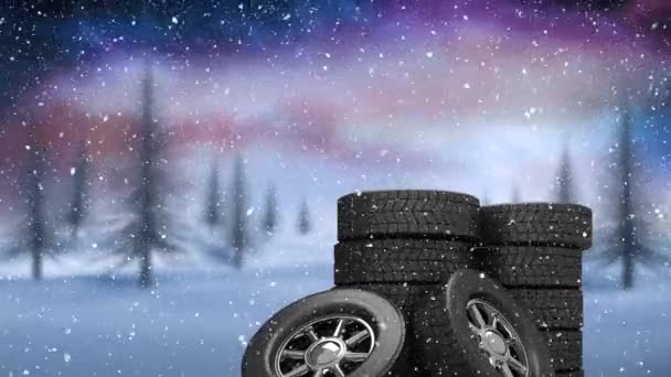 Rodas Animadas Fora Contra Fundo Neve Animado Digital — Vídeo de Stock