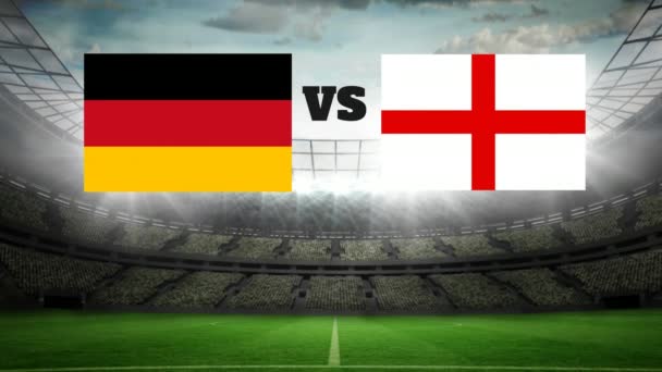 Campo Fútbol Animado Con Luces Con Bandera Alemana Inglesa — Vídeo de stock