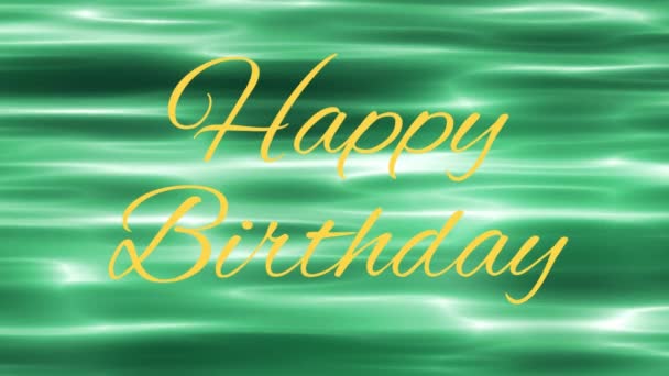 Gele Gelukkige Verjaardag Tekst Groen Water Golven — Stockvideo