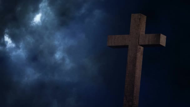 Croix en bois animée sur fond de tonnerre animé 