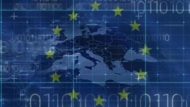 Σημαία Της Ευρωπαϊκής Ένωσης Κινούμενο Χάρτη Της Ευρώπης Κινούμενα Μπλε — Αρχείο Βίντεο