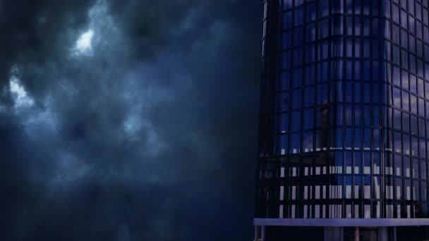 アニメーション ブラックサンダー背景アニメーション暗い高層ビル — ストック動画