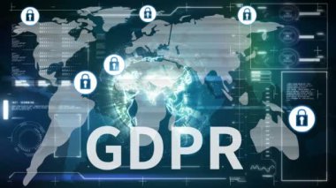 Gdpr dijital animasyon dünya harita arka plan karşı Emanet simgesiyle