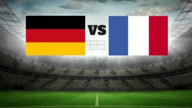 Alman ve Fransız bayrağı ışıklarla ile animasyonlu futbol sahası