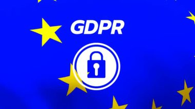 Animasyonlu Gdpr Internet güvenliği simgesini animasyonlu AB bayrağı arka plan