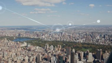 ağ bağlantıları ve daire ile noktalar ile New York'taki central Park havadan görünümü